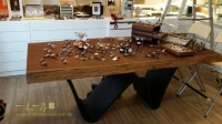 原木實木傢俱-鐵腳桌